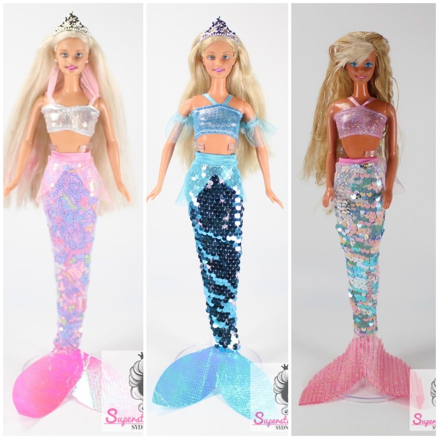 3 X 80&#39;s/90&#39;s Era Barbie Dolls in Mermaid Fashion LOT