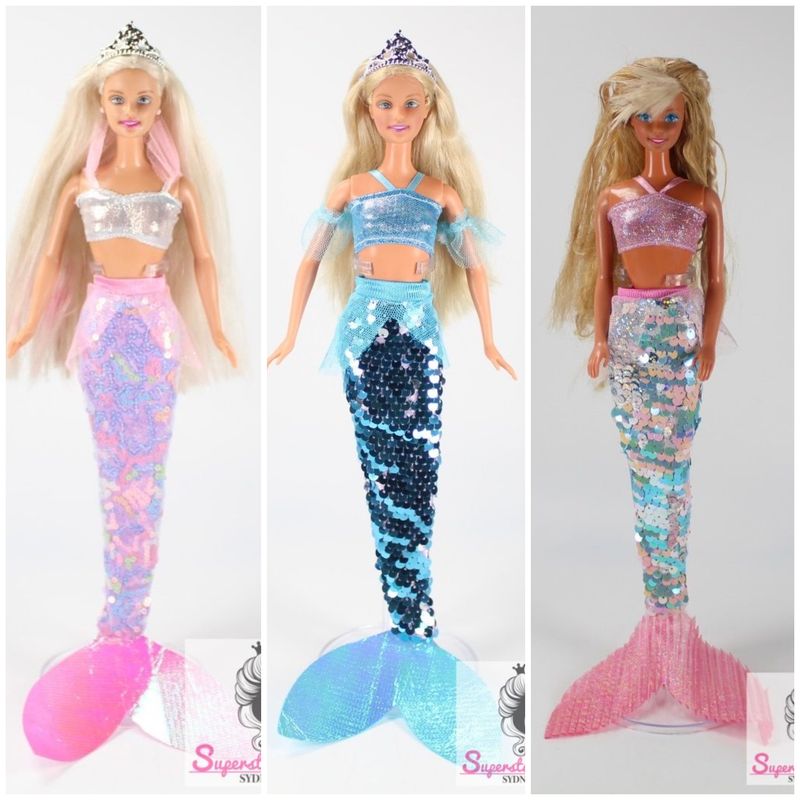 3 X 80&#39;s/90&#39;s Era Barbie Dolls in Mermaid Fashion LOT