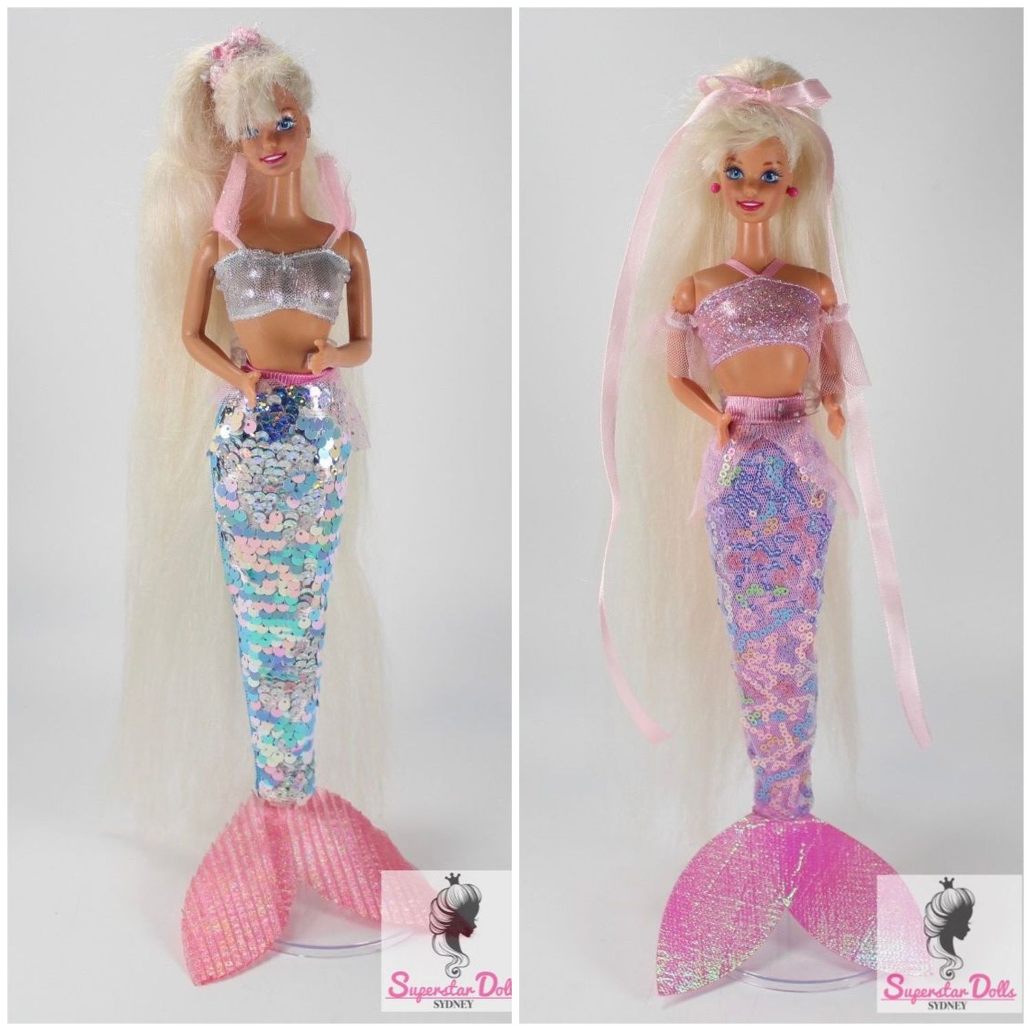 2 X 1995 &quot;Jewel Hair Mermaid&quot; Barbie Dolls in Clone Fashion LOT