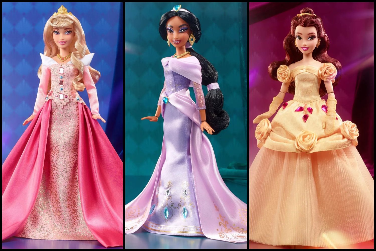 3 X Disney Collector: &quot;Aurora, Belle &amp; Jasmin&quot; Doll SET From The Radiance Collection