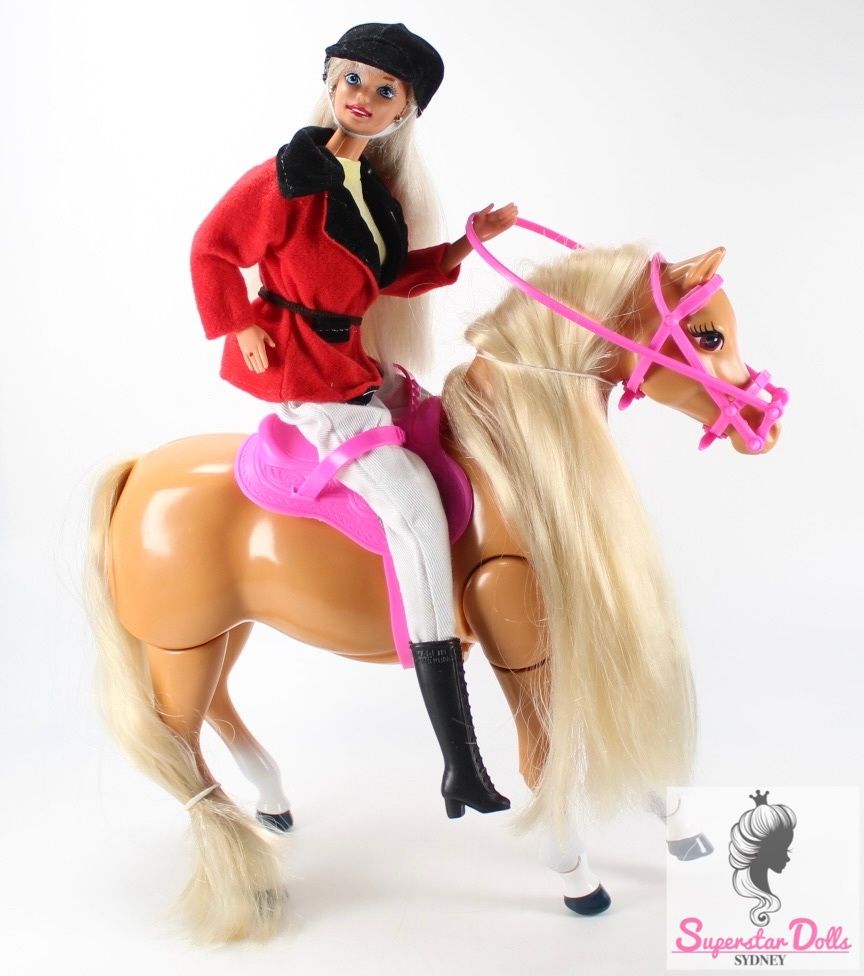 1994 "High Stepper" Barbie Doll Walking Horse With 90's Superstar Era Barbie Dol img