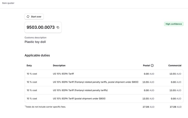 TARIFF CHARGE FOR ORDER #5091