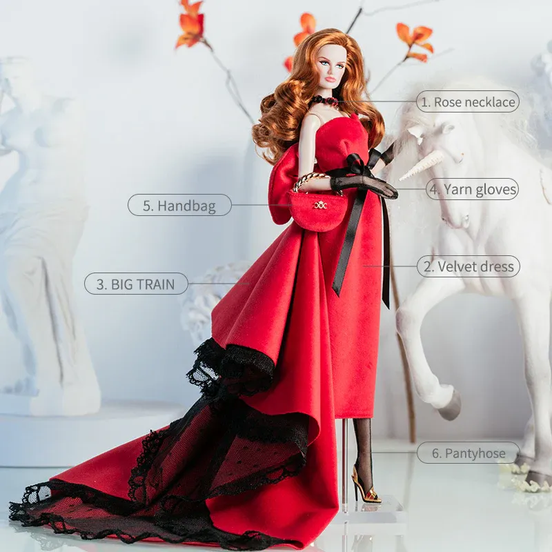 PRE-ORDER: &quot;Red Elegance&quot; Fashion Set + Hand Made Shoes for 1:6/11.5-12.5&quot; Fashion Dolls-Y122+P32