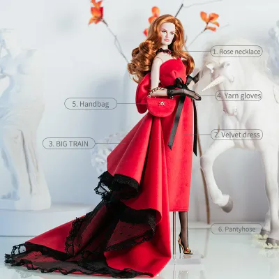 PRE-ORDER: "Red Elegance" Fashion Set + Hand Made Shoes for 1:6/11.5-12.5" Fashion Dolls-Y122+P32