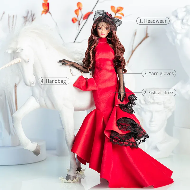PRE-ORDER: "Red Elegance" Fashion Set + Hand Made Shoes for 1:6/11.5-12.5" Fashi img