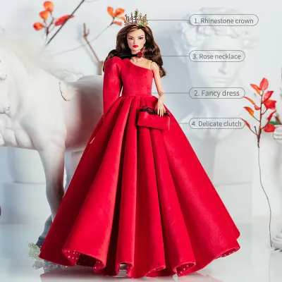 PRE-ORDER: "Red Elegance" Fashion Set+ Hand Made Shoes for 1:6/11.5-12.5" Fashion Dolls-Y121+P74+P42