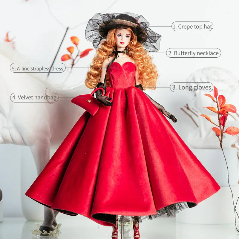 PRE-ORDER: "Red Elegance" Fashion Set + Hand Made Shoes for 1:6/11.5-12.5" Fashi img