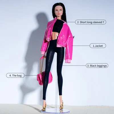 PRE-ORDER: "Black Pink" Fashion Set + Hand Made Shoes for 1:6/11.5-12.5" Fashion Dolls-Y217+P32