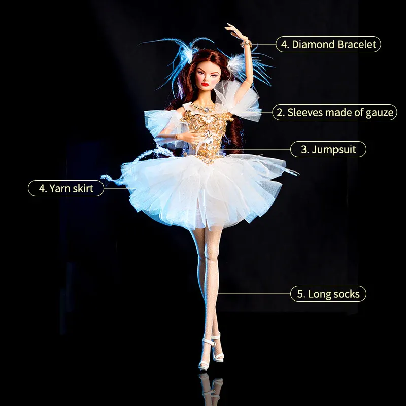 "White Ballet Fairy" Fashion Set + Hand Made Shoes for 16/11.5-12.5" Fashion Dol img