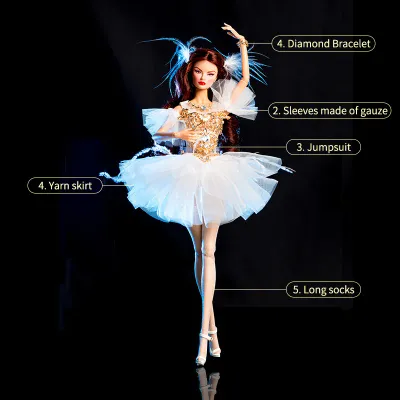 PRE-ORDER: "White Ballet Fairy" Fashion Set + Hand Made Shoes for 1:6/11.5-12.5" Fashion Dolls Y240+P38