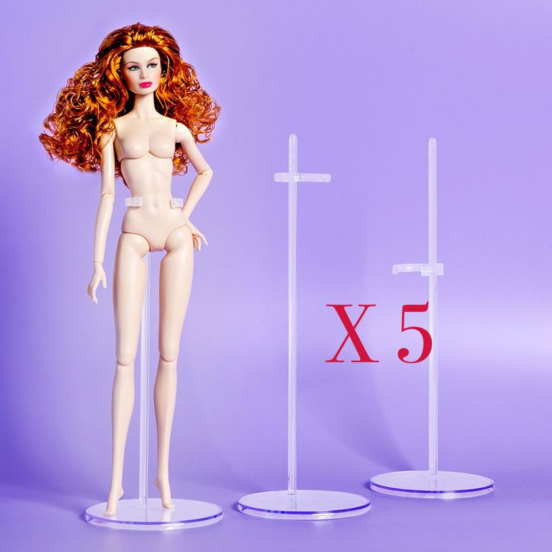 PACK OF 5 X Transparent Stands with Optional Waist &amp; Saddle Style Brackets For 1:6 Fashion Dolls up to 13.5&quot;