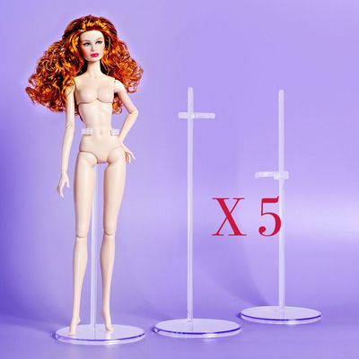 PACK OF 5 X Transparent Stands with Optional Waist &amp; Saddle Style Brackets For 1:6 Fashion Dolls up to 13.5&quot;