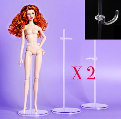 PACK OF 2 X Transparent Stands with Optional Waist &amp; Saddle Style Brackets For 1:6 Fashion Dolls up to 13.5"