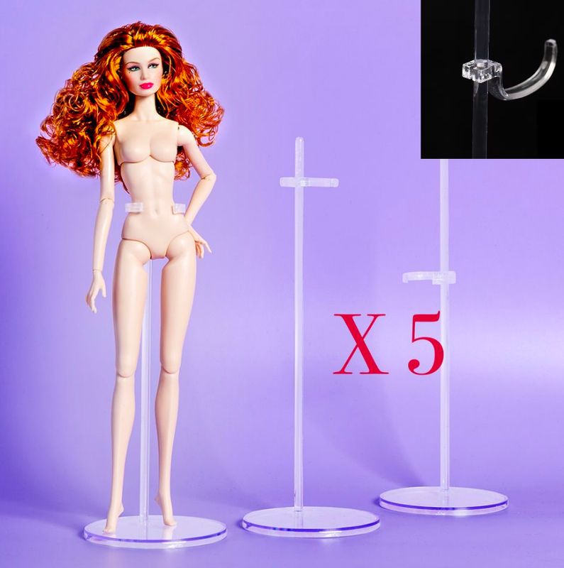 PACK OF 5 X Transparent Stands with Optional Waist &amp; Saddle Style Brackets For 1:6 Fashion Dolls up to 13.5"