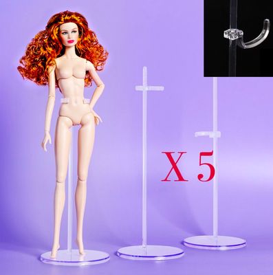 PACK OF 5 X Transparent Stands with Optional Waist &amp; Saddle Style Brackets For 1:6 Fashion Dolls up to 13.5"