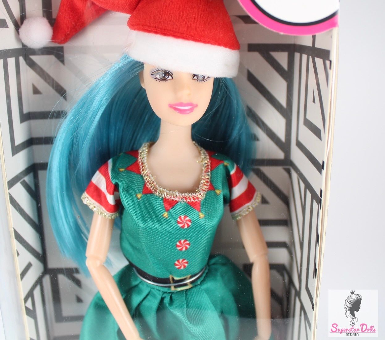 "Superstar Barbie" Clone Santa Christmas Doll-Blue Hair
