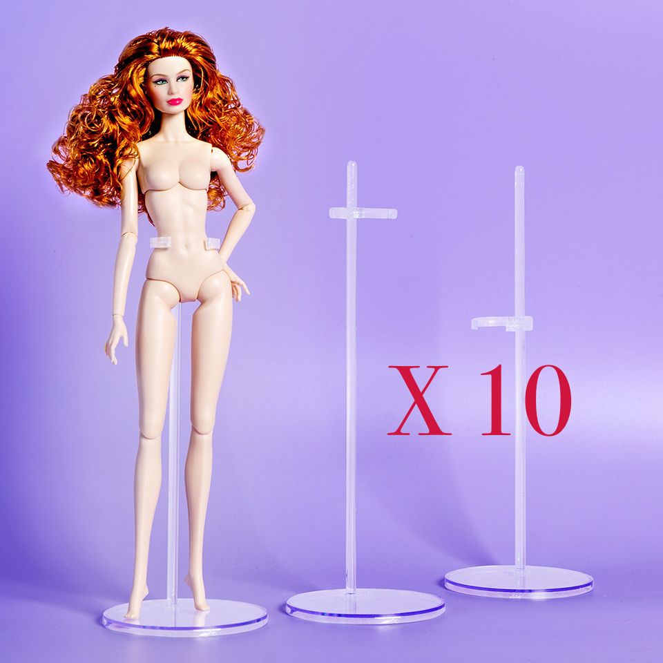 PACK OF 10 X Transparent Stands with Optional Waist &amp; Saddle Style Brackets For 1:6 Fashion Dolls up to 13.5&quot;