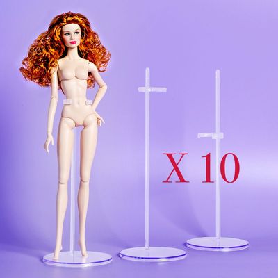 PACK OF 10 X Transparent Stands with Optional Waist &amp; Saddle Style Brackets For 1:6 Fashion Dolls up to 13.5&quot;