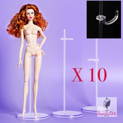 Xian XianPACK OF 10 X Transparent Stands with Optional Waist &amp; Saddle Style Brackets For 1:6 Fashion Dolls up to 13.5"
