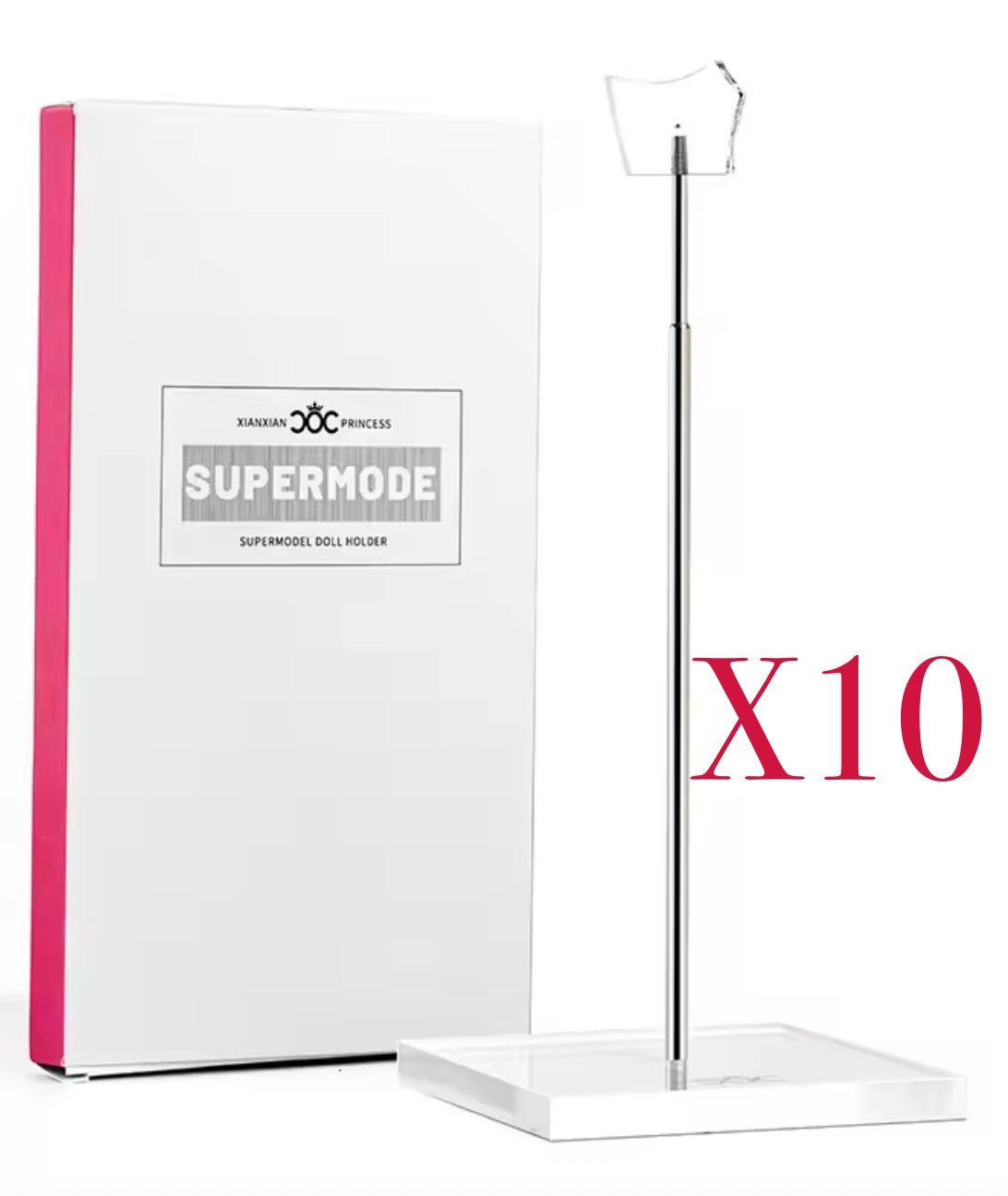 Xian XianPack of 10 X Premium Telescopic Doll Stand with Steel Stem/Acrylic Base for 16/11.5-13.5" Fashion Dolls--Saddle Style-P23