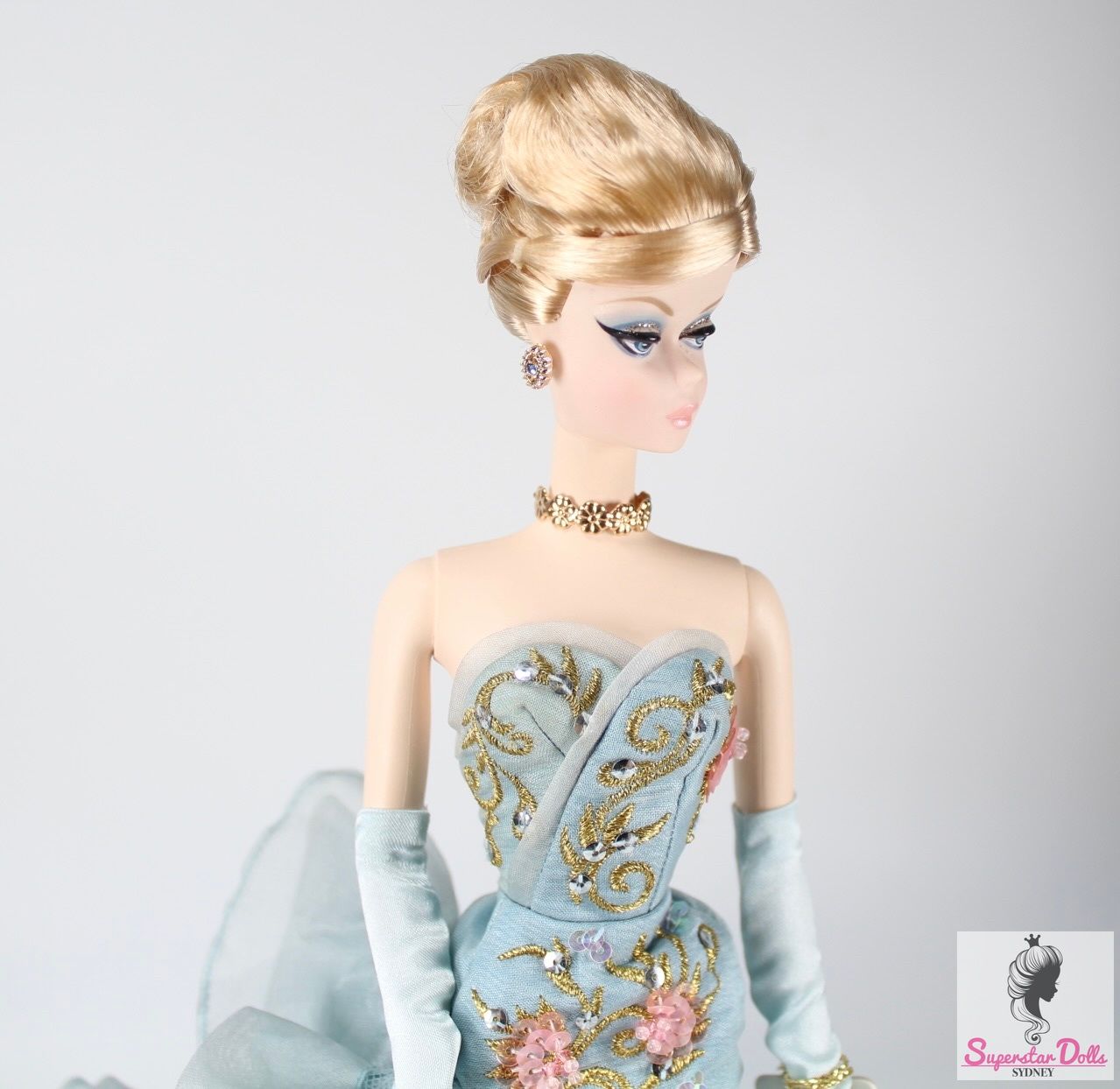 1 x Pair of Handmade Metal Gold Studded Earrings + Chocker Jewellery SET for 1:6/11.5-13&quot; Fashion Dolls