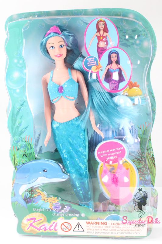 2026 Kaibibi 11.5" Barbie Style Clone Fantasy Mermaid 11.5" Fashion Doll-Blue Hair