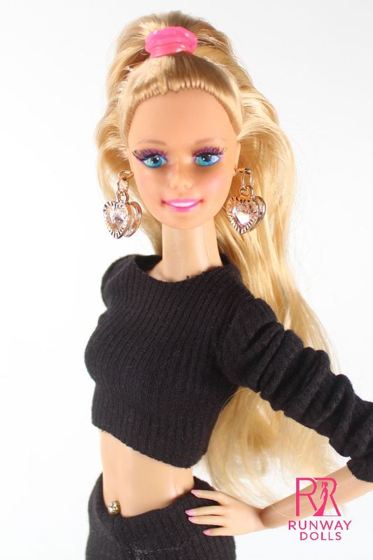 Runway Dolls: Handmade Metal Gold Heart Drop Earrings for Barbie &amp; 1/6 sized Fashion Dolls