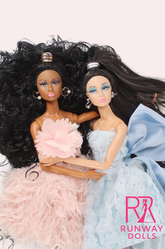 2X 2026 Runway Dolls: "Birthday Soirée-Baby Blue &amp; Baby Pink Edition" Penelope Custom Fashion Dolls Twin Set