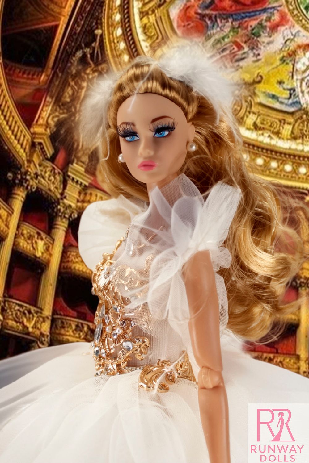 2026 Runway Dolls: "The White Swan" Blonde Penelope Custom Dressed Fashion Doll