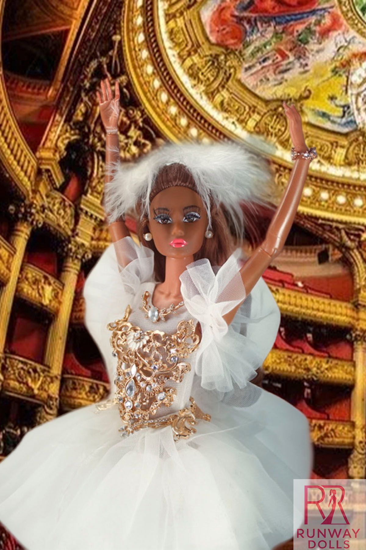 2026 Runway Dolls: "The White Swan" Brunette Penelope Custom Dressed Fashion Dol img