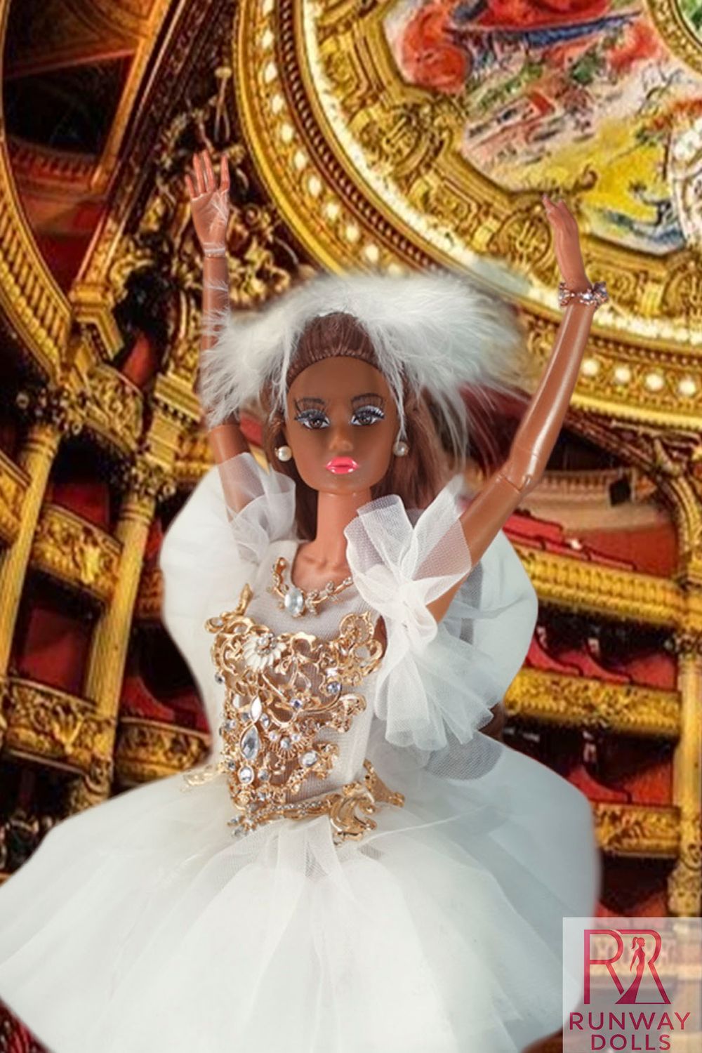 2026 Runway Dolls: "The White Swan" Brunette Penelope Custom Dressed Fashion Doll