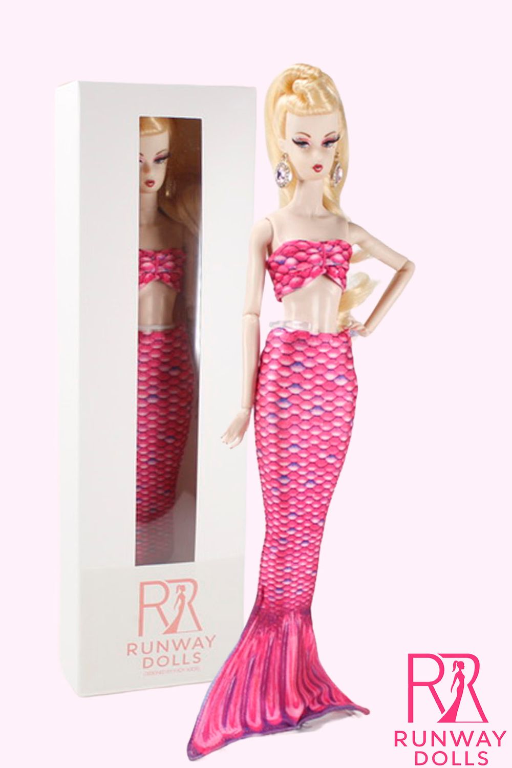 2026 Runway Dolls X Fin Fun Mermaid: "Mermaiden-Malibu Pink" Miss B.M Roberts 12.5" Custom Fashion Doll