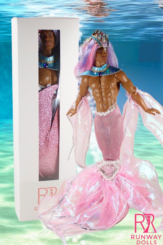 2026 Runway Dolls "Ocean Warrior- Caspian Sea" Custom Muscle Merman Fashion Doll