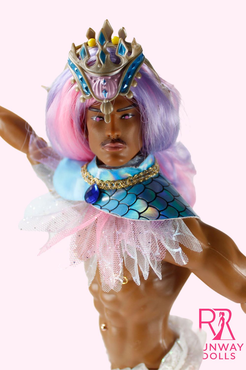 2026 Runway Dolls "Ocean Warrior-Coral Sea" OOAK Muscle Merman Fashion Doll