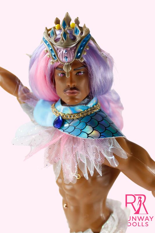 2026 Runway Dolls "Ocean Warrior-Coral Sea" OOAK Muscle Merman Fashion Doll