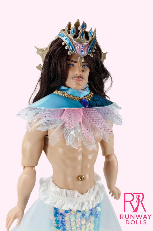 2026 Runway Dolls "Ocean Warrior-Pacific Blue" OOAK Muscle Merman Fashion Doll