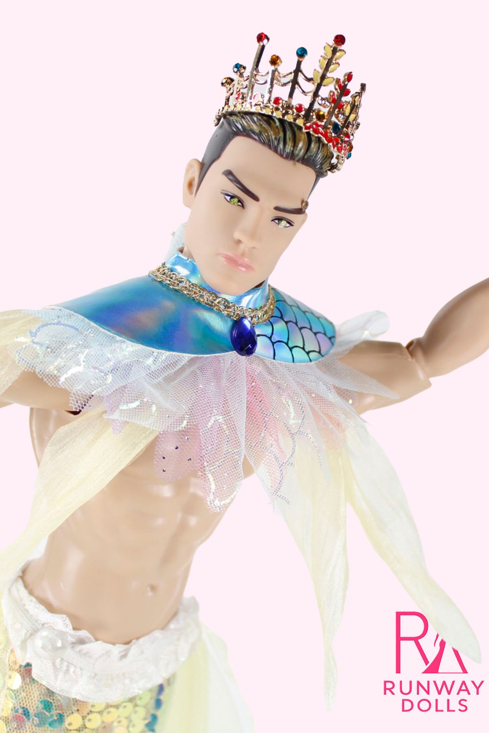 2026 Runway Dolls "Ocean Warrior-Yellow Sea" OOAK Muscle Merman Fashion Doll