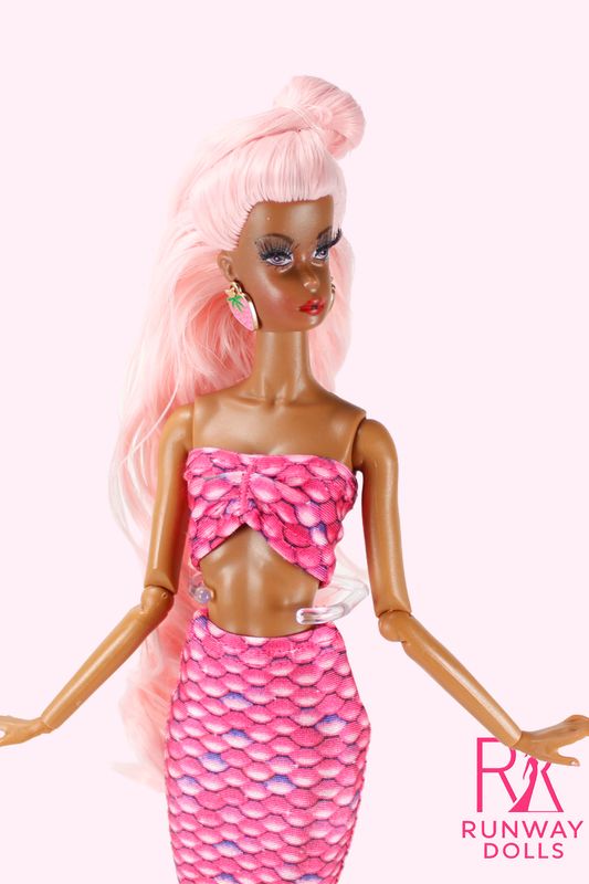 2026 Runway Dolls X Fin Fun Mermaid: "Malibu Pink" Miss B.M Roberts 12.5" OOAK Fashion Doll