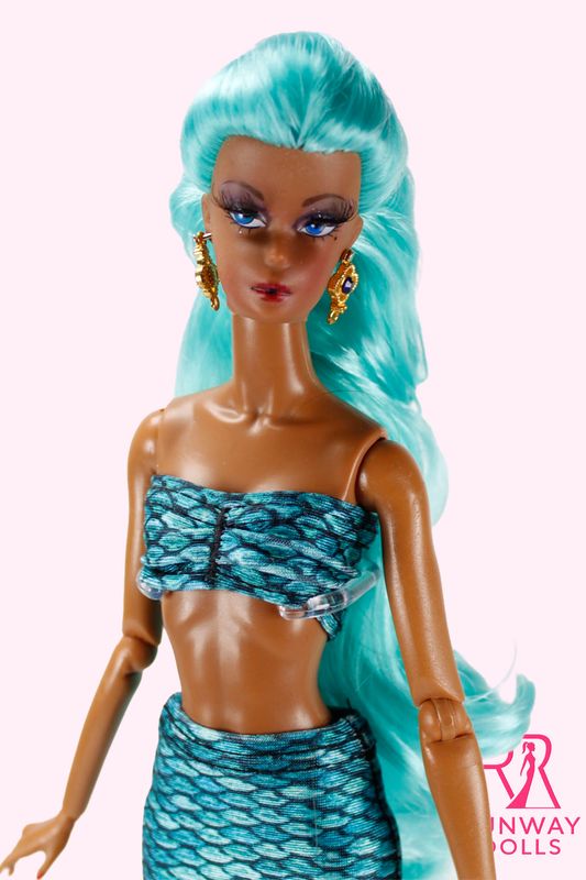 2026 Runway Dolls X Fin Fun Mermaid: "Tidal Teal" Miss B.M Roberts 12.5" OOAK Fashion Doll