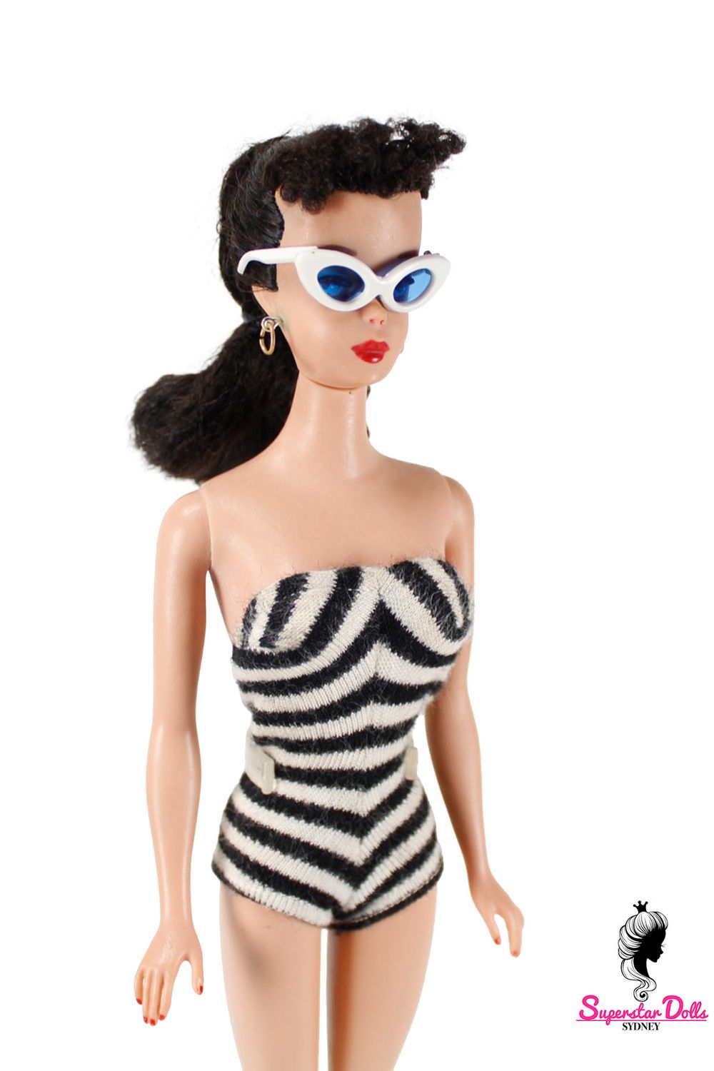 Vintage 1959 Brunette #4 Dressed Ponytail Barbie Doll with Smokey Eyeshadow
