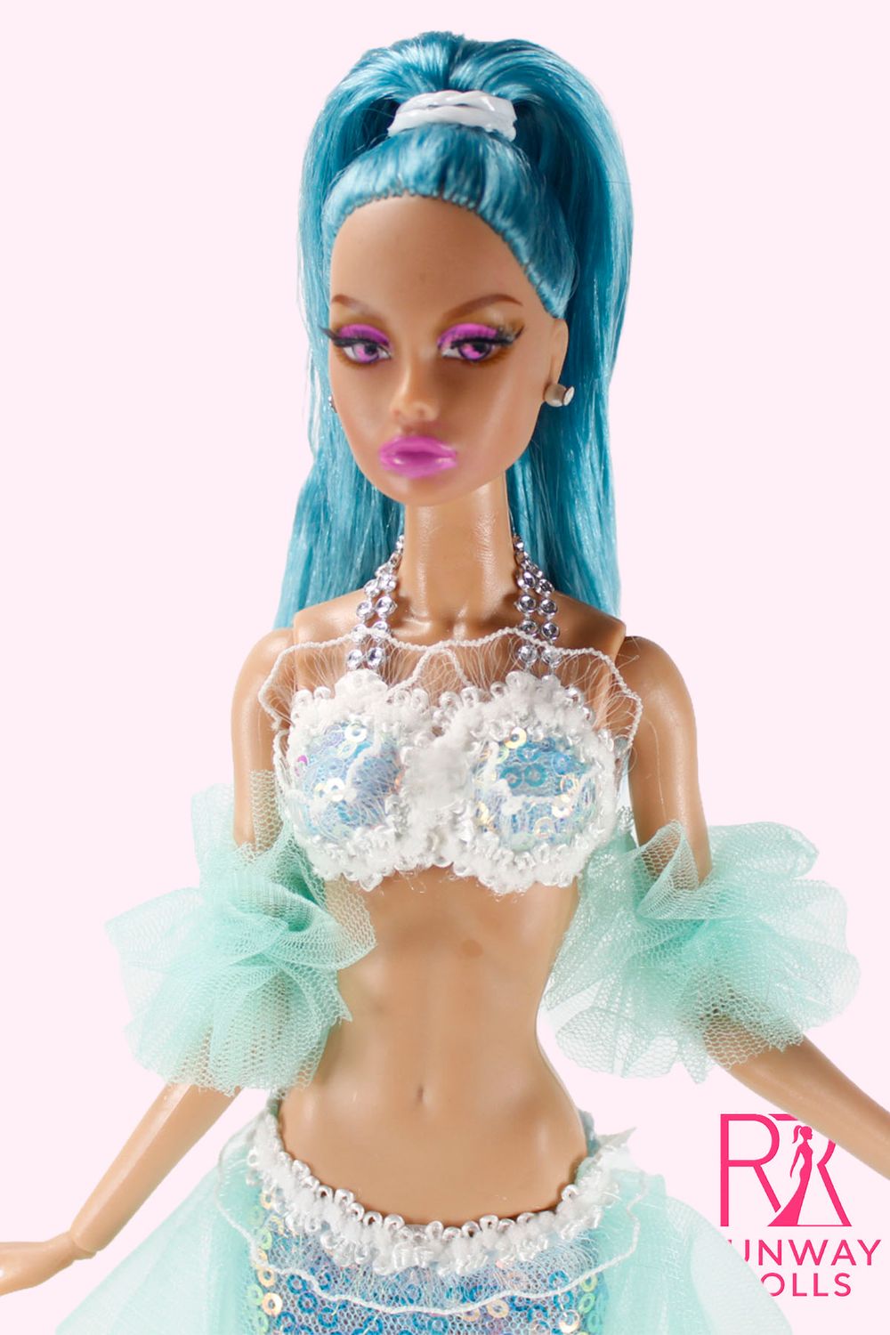 Runway Dolls OOAK "Majestic Mermaid: Bubblegum Mint" Penelope (Poppy Clone) Fashion Doll