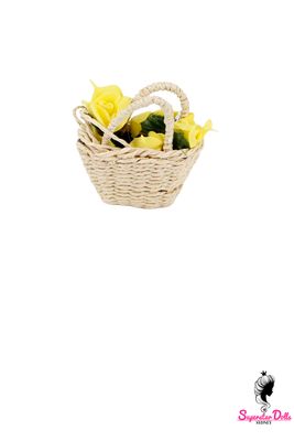 Miniature Basket with Flowers for 1/6 Fashion Dolls