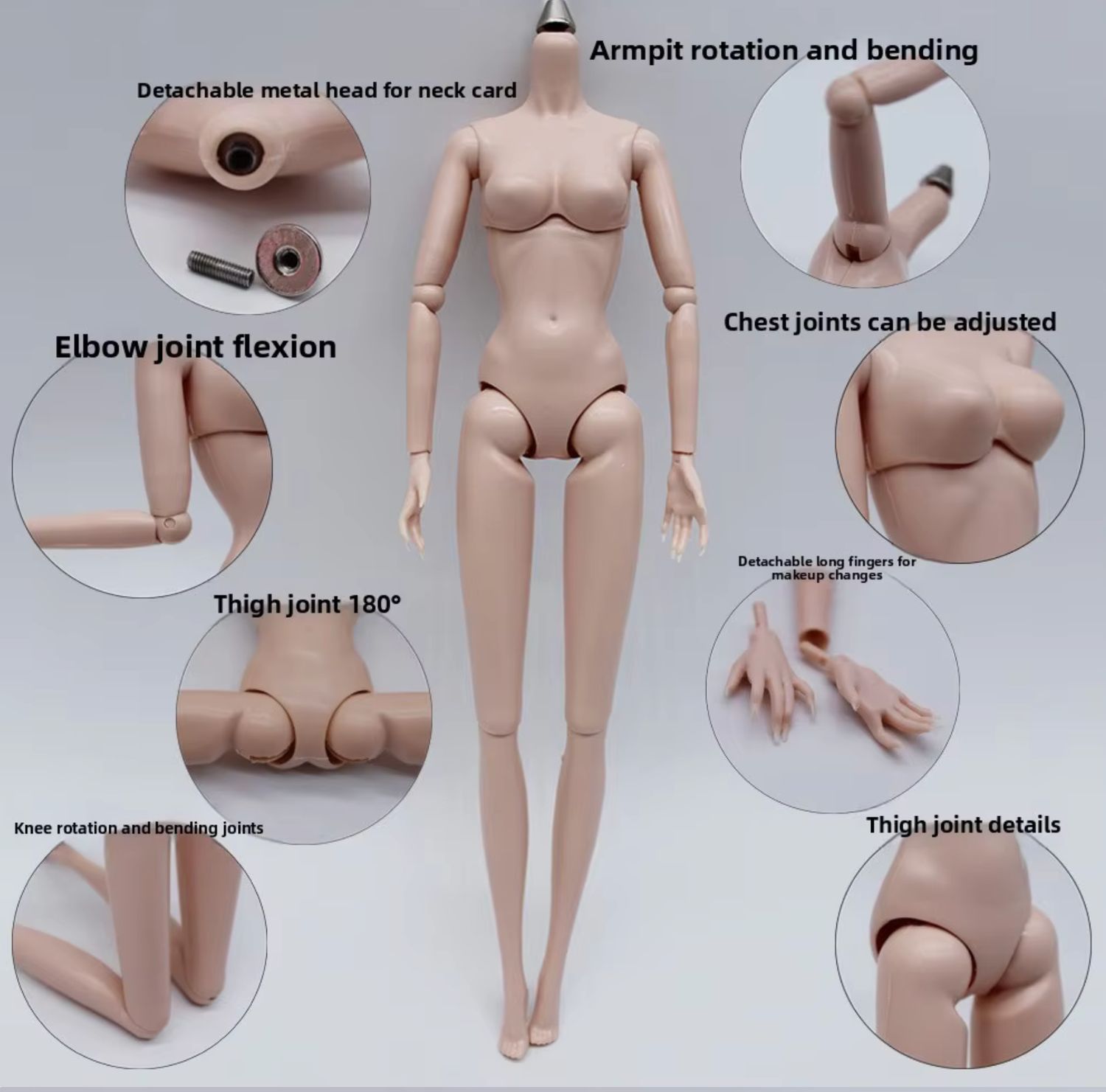 29.5cm 1/6 3rd-Gen LULY Supermodel Replacment Doll Body with Removable Joints- #2 Pink-White