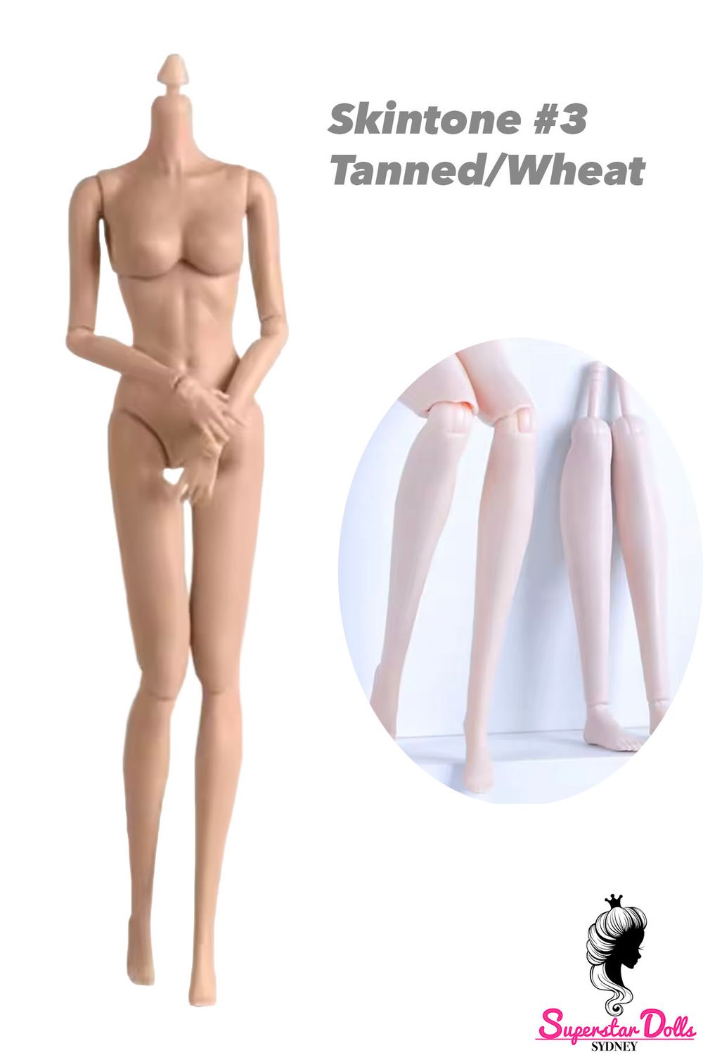 29.5cm 1/6 Premium Supermodel Replacement Doll Body with Exchangeable Legs #1 Ultra White