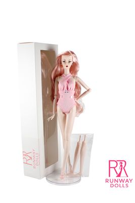 Runway Dolls 12.5" "Vintage Stye" Supermodel Swimsuit Fashion Doll with Exchangeable Legs-Pink Side-Part