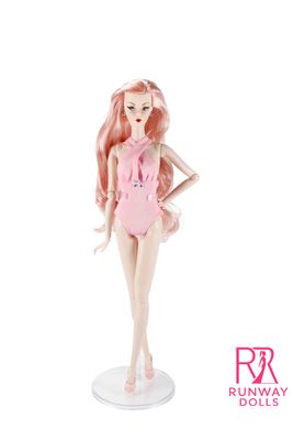 Runway Dolls 12.5" "Vintage Stye" Supermodel Swimsuit Fashion Doll with Exchangeable Legs-Pink Side-Part