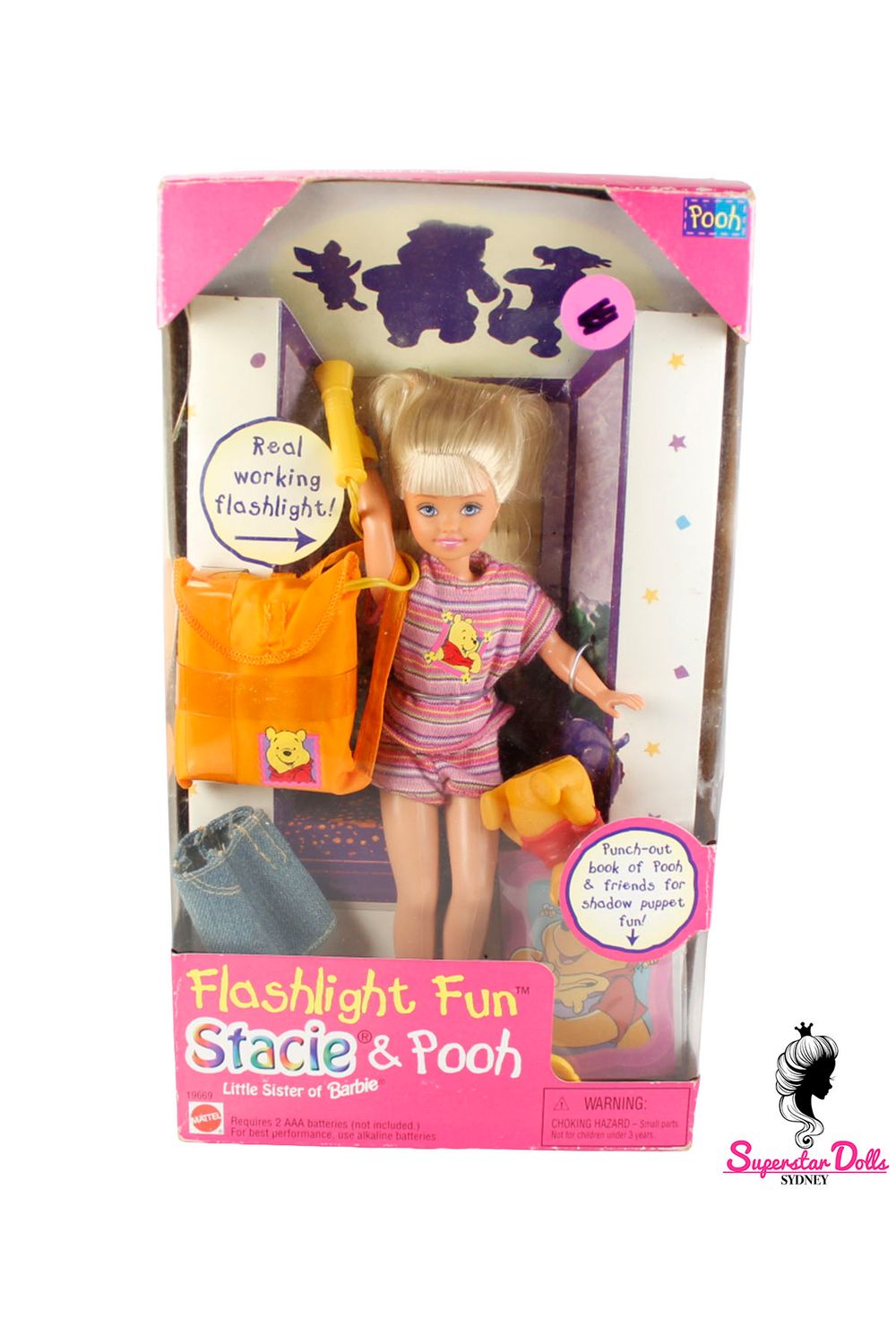 1997 "Flashlight Fun" Stacie &amp; Pooh Barbie Doll-NRFB