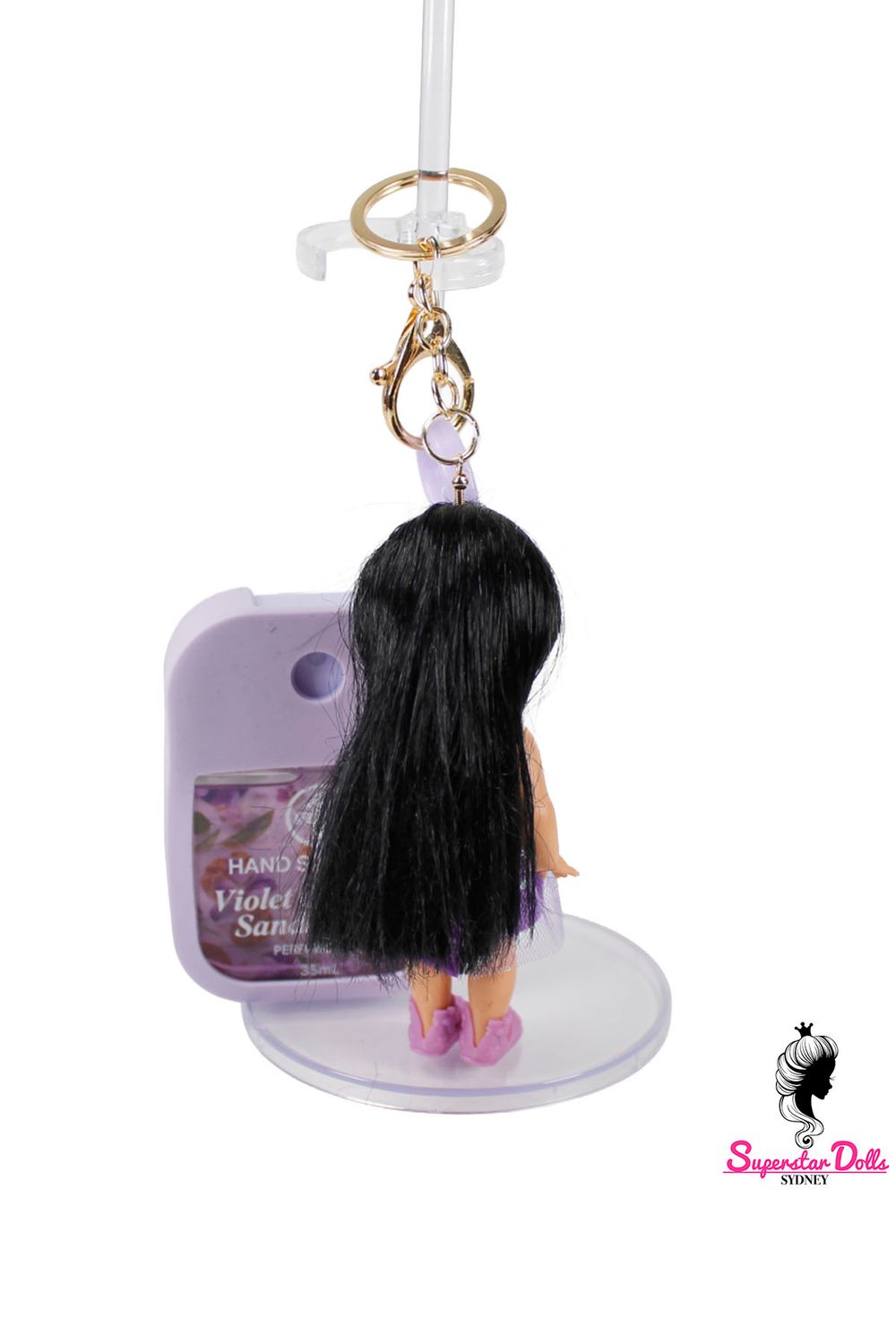 90's Era: OOAK 4" Kelly Custom Barbie Doll Keychain/Bag Charm with Hand Sanitiser