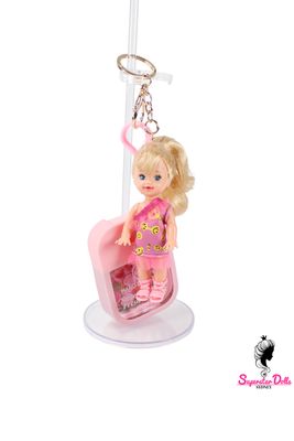 90's Era: OOAK 4" Kelly Custom Barbie Doll Keychain/Bag Charm with Hand Sanitiser