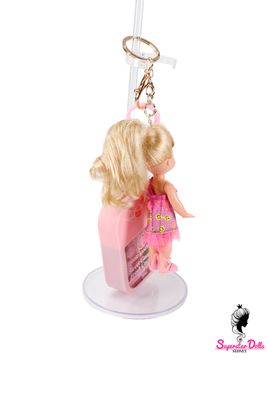 90's Era: OOAK 4" Kelly Custom Barbie Doll Keychain/Bag Charm with Hand Sanitiser